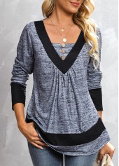 Button Dark Grey Marl Square Neck T Shirt