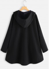 Black outerwear & coats,Plain Color outerwear & coats,Pocket Black Hooded Long Sleeve Coat