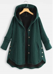 Blackish Green Pocket Hooded Long Sleeve Coat