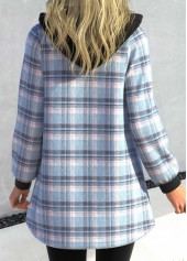 Light Blue plus size,Plaid plus size,ROTITA Plus Size Zipper Plaid Light Blue Hooded Long Sleeve Jacket
