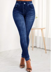 Blue bottoms,Plain Color bottoms,Pocket Zipper Fly Blue High Waisted Jeans