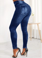 Blue bottoms,Plain Color bottoms,Pocket Zipper Fly Blue High Waisted Jeans