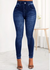 Blue bottoms,Plain Color bottoms,Pocket Zipper Fly Blue High Waisted Jeans