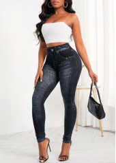 Black bottoms,Plain Color bottoms,Pocket Black Skinny Zipper Fly High Waisted Jeans