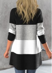 Black tops,Contrast Color tops,ROTITA Button Contrast Color Black Long Sleeve Cardigan
