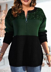ROTITA Plus Size Green Round Neck Long Sleeve Sweatshirt