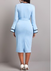 Light Blue dresses,Plain Color dresses,Belted Light Blue Contrast Binding Bodycon Dress