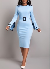 Belted Light Blue Contrast Binding Bodycon Dress