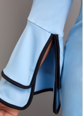 Light Blue dresses,Plain Color dresses,Belted Light Blue Contrast Binding Bodycon Dress