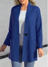 Dark Blue plus size,Plain Color plus size,ROTITA Plus Size Pocket Dark Blue Long Sleeve Coat