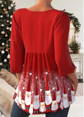 Red plus size,Contrast Color plus size,ROTITA Plus Size Red Button Christmas Santa Claus Print Blouse