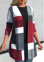 Dark Grey Marl plus size,Geometric plus size,ROTITA Plus Size Long Sleeve Geometric Print Dark Grey Marl Coat