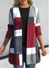 ROTITA Plus Size Long Sleeve Geometric Print Dark Grey Marl Coat