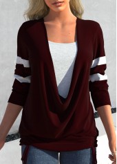 Deep Red plus size,Contrast Color plus size,ROTITA Plus Size Tie Side Deep Red Faux Two Piece T Shirt