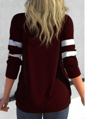 Deep Red plus size,Contrast Color plus size,ROTITA Plus Size Tie Side Deep Red Faux Two Piece T Shirt