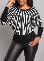 White tops,Geometric tops,Geometric Print White Round Neck Long Sleeve Sweater