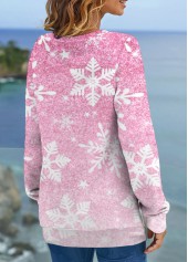 White tops,Christmas tops,Snowflake Print White Round Neck Long Sleeve Sweatshirt
