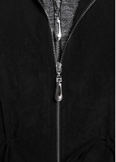 Black plus size,Contrast Color plus size,Plus Size Drawstring Black Hooded Long Sleeve Coat