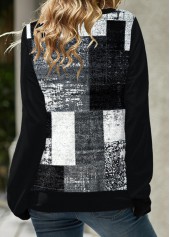 Black tops,Plaid tops,ROTITA Eyelet Plaid Black Lace Up Collar Sweatshirt