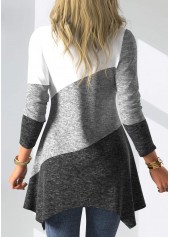 Multi Color tops,Contrast Color tops,ROTITA Patchwork Decorative Button Asymmetrical Neck Long Sleeve Sweatshirt
