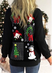 Black plus size,Christmas plus size,ROTITA Plus Size Patchwork Christmas Print Black Long Sleeve Coat
