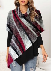 ROTITA Plus Size Geometric Print Long Sleeve Asymmetric Hem Sweatshirt