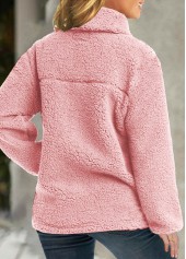 Pink plus size,Plain Color plus size,ROTITA Plus Size Plush Pink Turn Down Collar Long Sleeve Coat