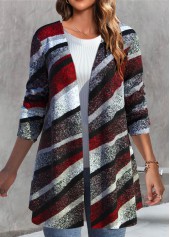 ROTITA Geometric Print Multi Color Long Sleeve Coat