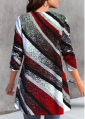 Multi Color outerwear & coats,Geometric outerwear & coats,ROTITA Geometric Print Multi Color Long Sleeve Coat