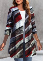 Multi Color outerwear & coats,Geometric outerwear & coats,ROTITA Geometric Print Multi Color Long Sleeve Coat