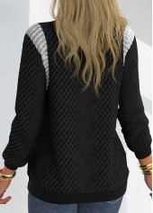 Black tops,Contrast Color tops,ROTITA Patchwork Black Stand Collar Long Sleeve Sweatshirt
