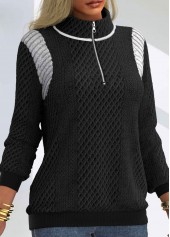 Black tops,Contrast Color tops,ROTITA Patchwork Black Stand Collar Long Sleeve Sweatshirt