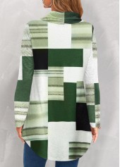 Green tops,Geometric tops,ROTITA Patchwork Geometric Print Green Cowl Neck Sweatshirt