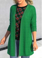 Green outerwear & coats,Plain Color outerwear & coats,ROTITA Lace Green Long Sleeve Open Front Coat