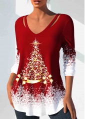 Red plus size,Christmas plus size,ROTITA Plus Size Red Christmas Print T Shirt