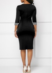 Black dresses,Houndstooth dresses,ROTITA Houndstooth Print Black Patchwork Bodycon Dress