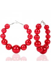 1 Pair Round Red Faux Pearls Plastic Earrings