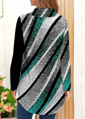 Green tops,Striped tops,Geometric tops,ROTITA Patchwork Geometric Print Green Cowl Neck Sweatshirt