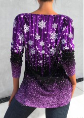 Violet tops,Ombre tops,Christmas tops,Dot tops,ROTITA Cut Out Snowflake Print Violet T Shirt