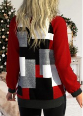 Red tops,Contrast Color tops,Geometric tops,ROTITA Button Up Red Patchwork Long Sleeve Cardigan