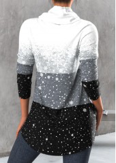 Grey tops,Ombre tops,Dot tops,Contrast Color tops,Geometric tops,ROTITA Snowflake Print Grey Cowl Neck Long Sleeve Sweatshirt