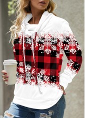 Red plus size,Plaid plus size,Geometric plus size,Ombre plus size,ROTITA Plus Size Plaid Red Cowl Neck Long Sleeve Sweatshirt
