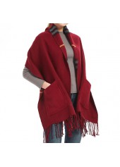 Plaid Wine Pocket Tassel Red Shawl