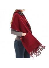 Wine Red accessories,Plaid accessories,Geometric accessories,Striped accessories,Plaid Wine Pocket Tassel Red Shawl