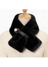 Black accessories,Plain Color accessories,Pearl Design Black Faux Fur Scarf