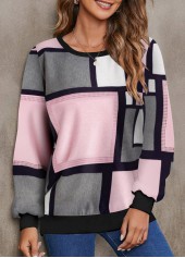 ROTITA Hot Drilling Geometric Print Light Pink Sweatshirt