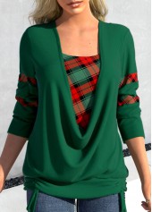 ROTITA Drawstring Plaid Blackish Green Square Neck Sweatshirt