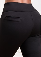 Black bottoms,Plain Color bottoms,Elastic Waist Black Pocket Skinny Pants