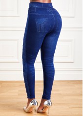 Dark Blue bottoms,Plain Color bottoms,Dark Blue High Waisted Elastic Waist Leggings