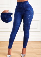 Dark Blue High Waisted Elastic Waist Leggings